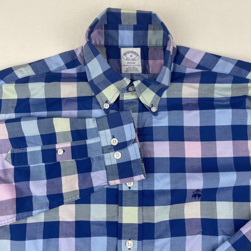 Brooks Brothers Regent Non-Iron Supima Cotton Check Shirt Mens Medium Blue Multi